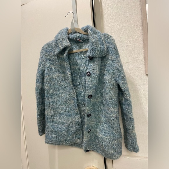 Vintage Avocado Handweavers 100% hand knitted pure wool cardigan sweater Medium - Picture 7 of 11